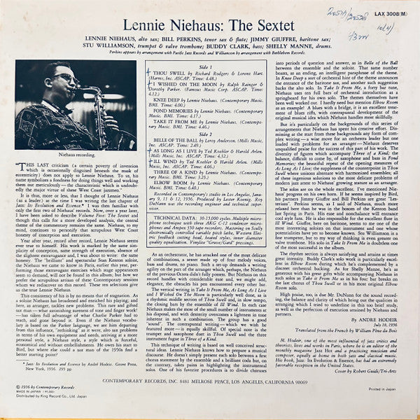 Lennie Niehaus : Vol. 5: The Sextet (LP, Album, Mono, RE)