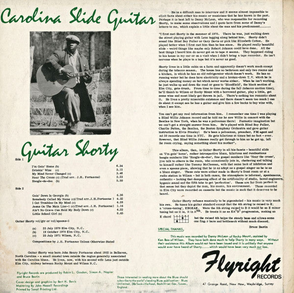 Guitar Shorty (2) : Carolina Slide Guitar (LP, Album, Mono)