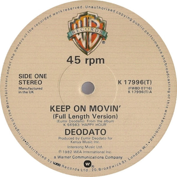 Deodato* : Keep On Movin' / Whistle Bump (12", Single)