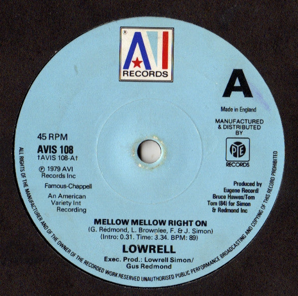 Lowrell* : Mellow Mellow Right On (7", Sol)