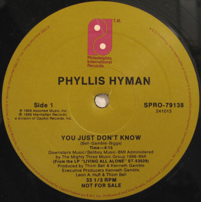 Phyllis Hyman : You Just Don't Know / Slow Dancin' (12", Promo)