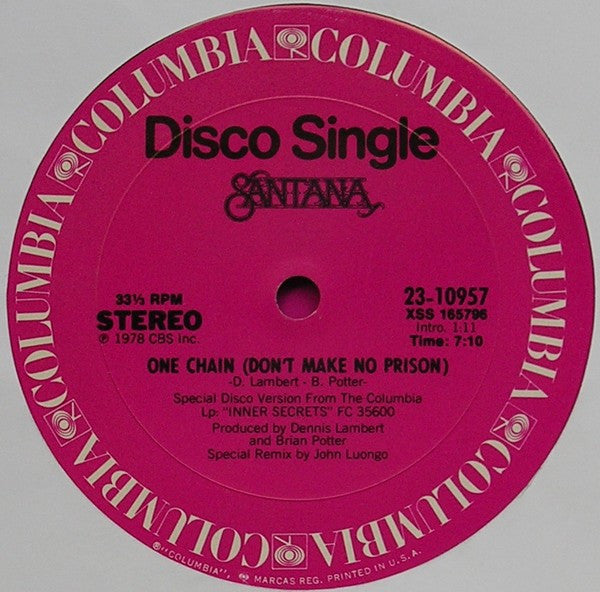 Santana : One Chain (Don't Make No Prison) (12", Pit)