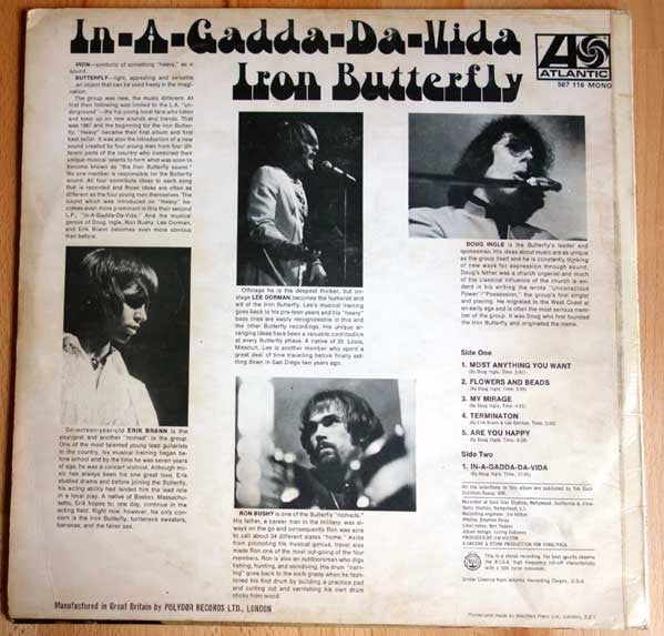 Iron Butterfly : In-A-Gadda-Da-Vida (LP, Album, Mono)