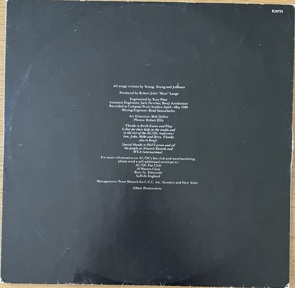 AC/DC : Back In Black (LP, Album)