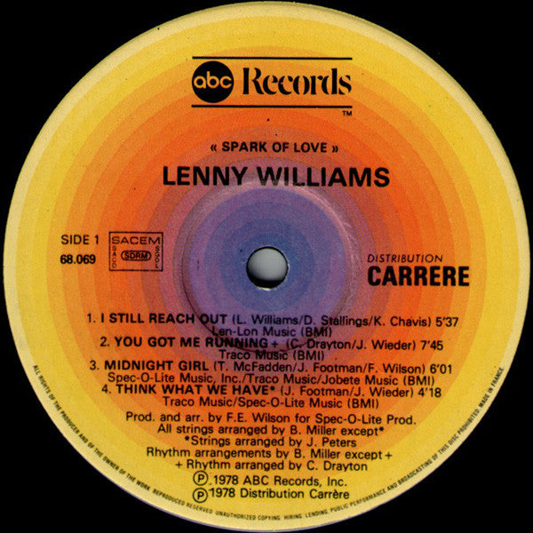 Lenny Williams : Spark Of Love (LP, Album, Gat)