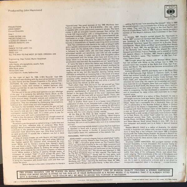John Handy Concert Ensemble : Projections (LP, Album, Mono)