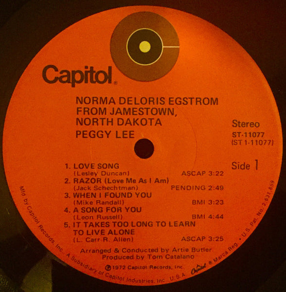 Peggy Lee : Norma Deloris Egstrom From Jamestown North Dakota (LP)