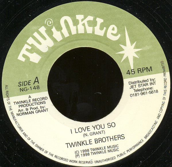 Twinkle Brothers : I Love You So (7", Single, Gre)