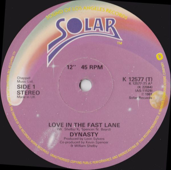 Dynasty : Love In The Fast Lane (12", Single)