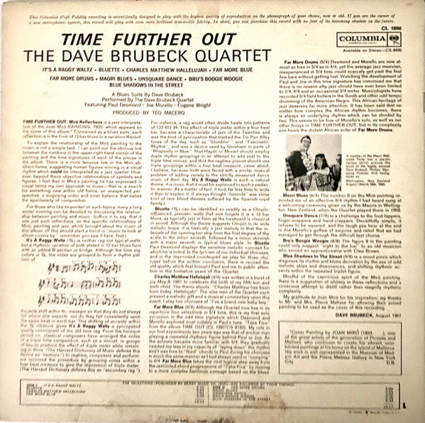The Dave Brubeck Quartet : Time Further Out: Miro Reflections (LP, Album, Mono, Pit)