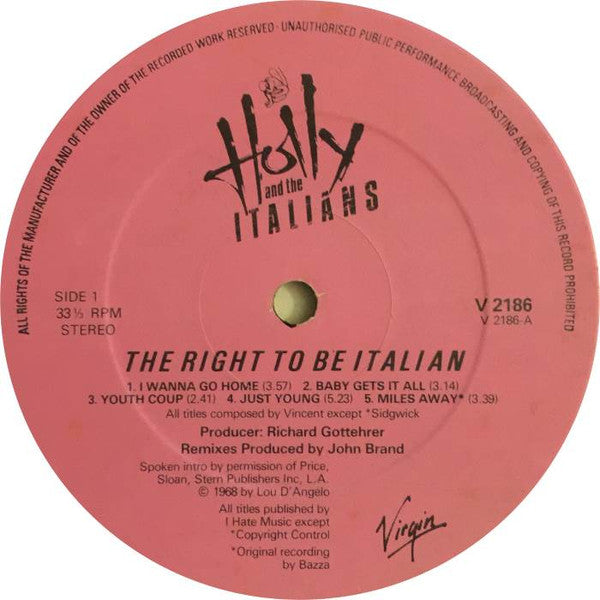 Holly And The Italians : The Right To Be Italian (LP, Album)