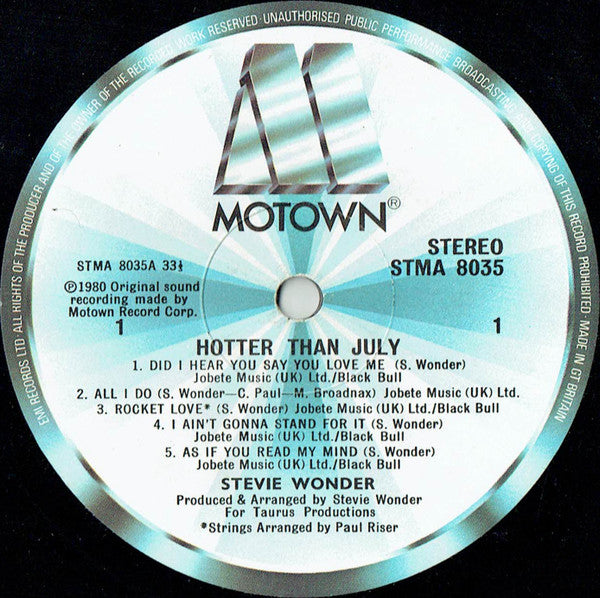 Stevie Wonder : Hotter Than July (LP, Album, Gat)