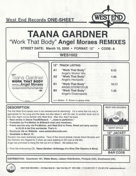 Taana Gardner : Work That Body (12", Promo, 126)