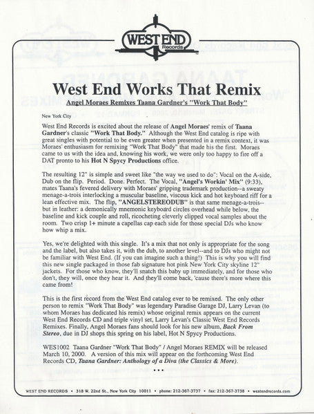 Taana Gardner : Work That Body (12", Promo, 126)