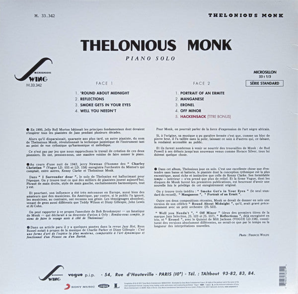 Thelonious Monk : Piano Solo (LP, RE, RM)