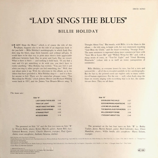 Billie Holiday : Lady Sings The Blues (LP, Album, Mono, RE)