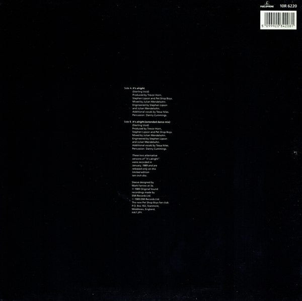 Pet Shop Boys : It's Alright (The Alternatives) (10", Single, Ltd, Lyn)