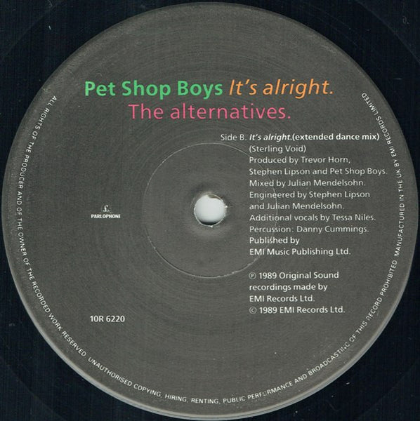 Pet Shop Boys : It's Alright (The Alternatives) (10", Single, Ltd, Lyn)