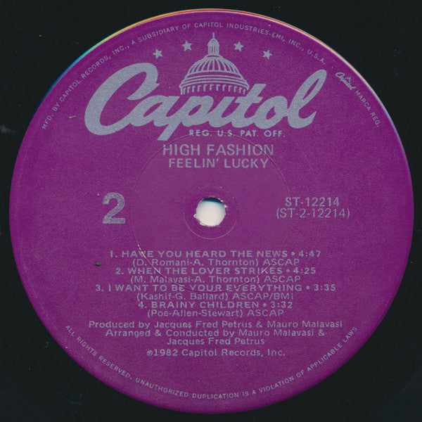 High Fashion : Feelin' Lucky (LP, Album)