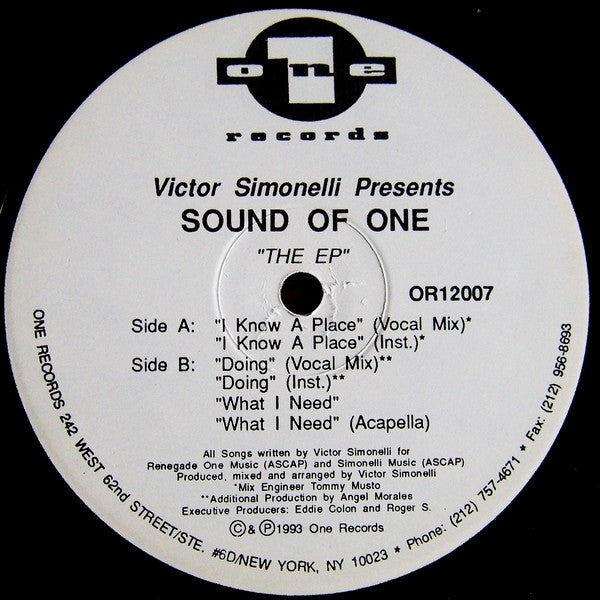 Victor Simonelli Presents Sound Of One : The EP (12", EP)