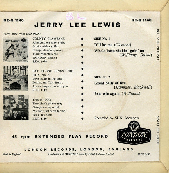Jerry Lee Lewis : Jerry Lee Lewis (7", EP, RP)