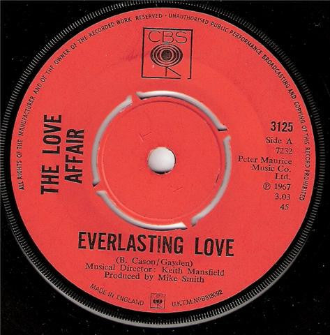 The Love Affair : Everlasting Love (7", Single)