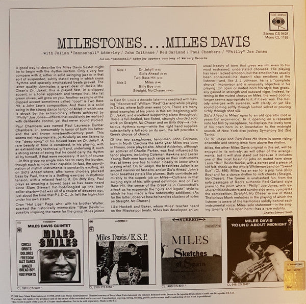 Miles Davis : Milestones (LP, Album, RE, RP, 180)