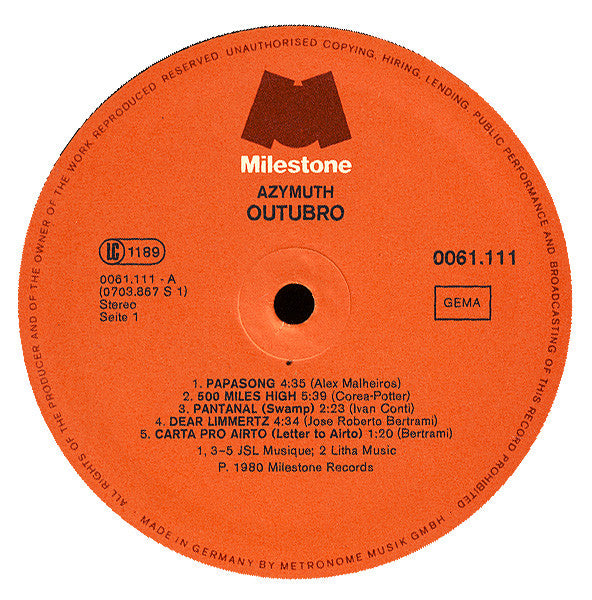 Azymuth : Outubro (LP, Album)