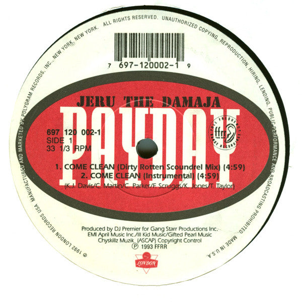 Jeru The Damaja : Come Clean (12", Single)