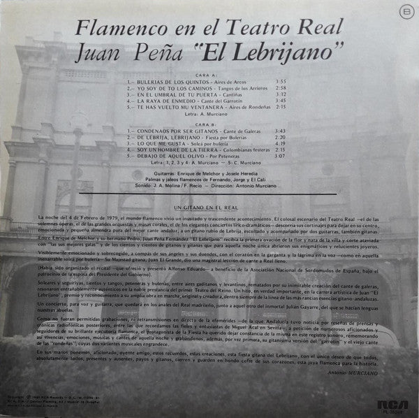 Juan Peña "El Lebrijano"* : Flamenco En El Teatro Real (LP, Album)