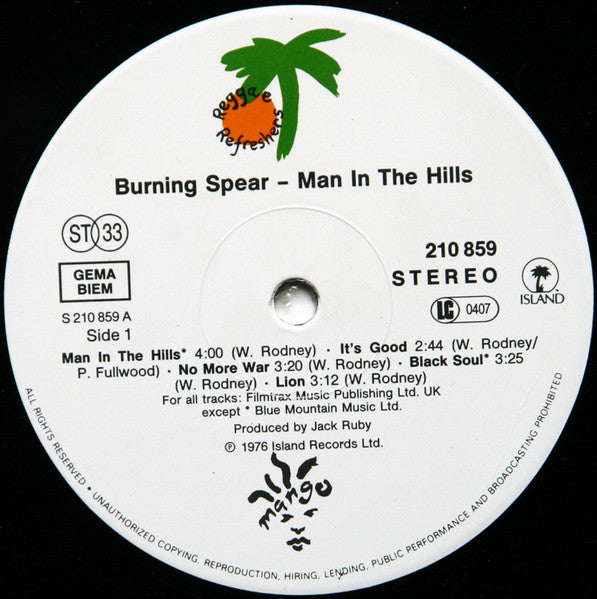 Burning Spear : Man In The Hills (LP, Album, RP, Gat)