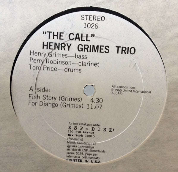 Henry Grimes Trio : The Call (LP, Album)