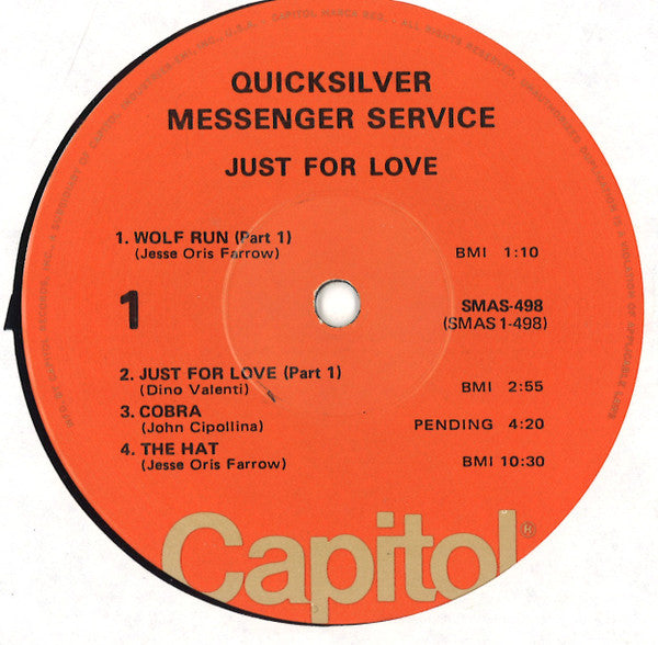 Quicksilver Messenger Service : Just For Love (LP, Album, RE, Win)