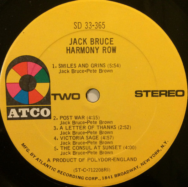 Jack Bruce : Harmony Row (LP, Album, RI )