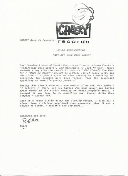 Rollo Goes Camping : Get Off Your High Horse (12", Promo)