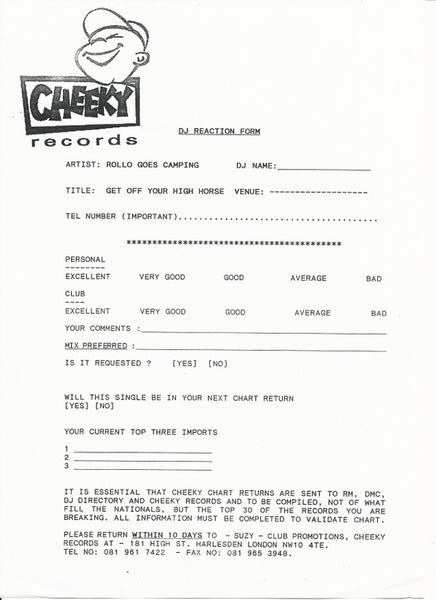 Rollo Goes Camping : Get Off Your High Horse (12", Promo)