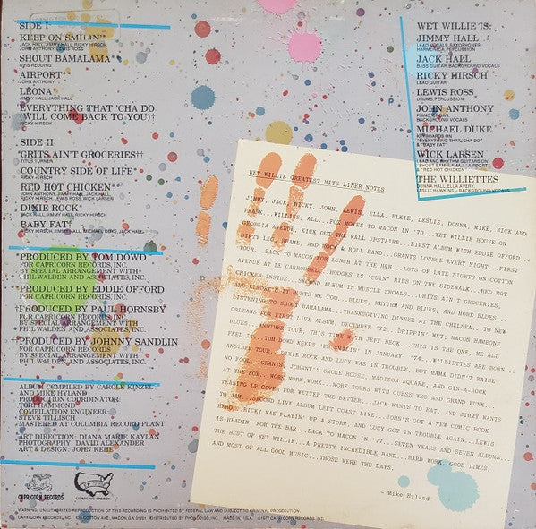 Wet Willie : Wet Willie Greatest Hits (LP, Album, Comp, Ter)