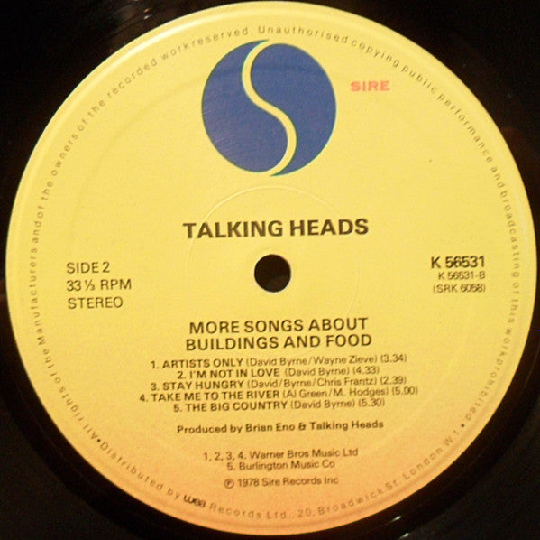 Talking Heads : More Songs About Buildings And Food (LP, Album)