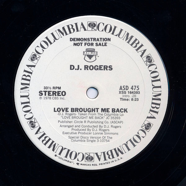 D. J. Rogers : Love Brought Me Back (12", Promo)