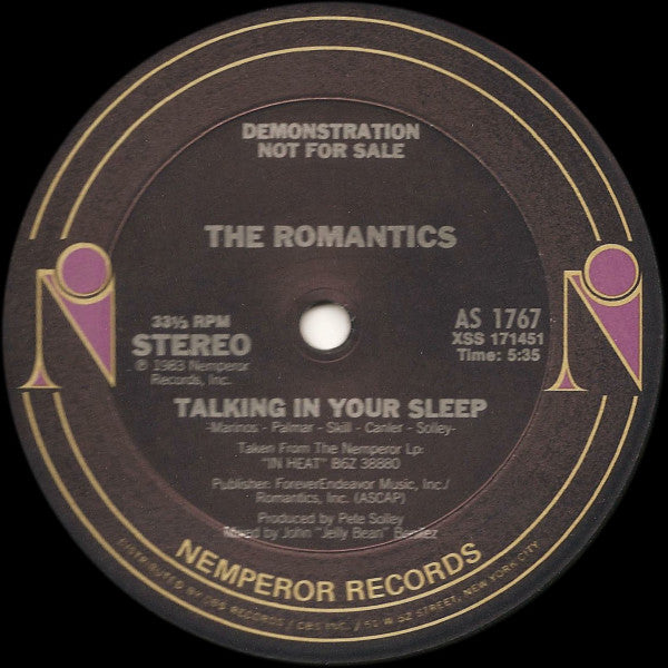 The Romantics : Talking In Your Sleep (12", Promo)