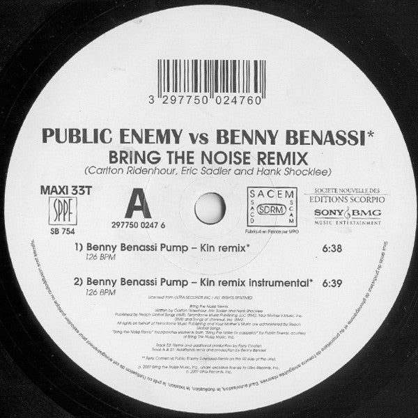 Public Enemy vs. Benny Benassi : Bring The Noise Remix (12")