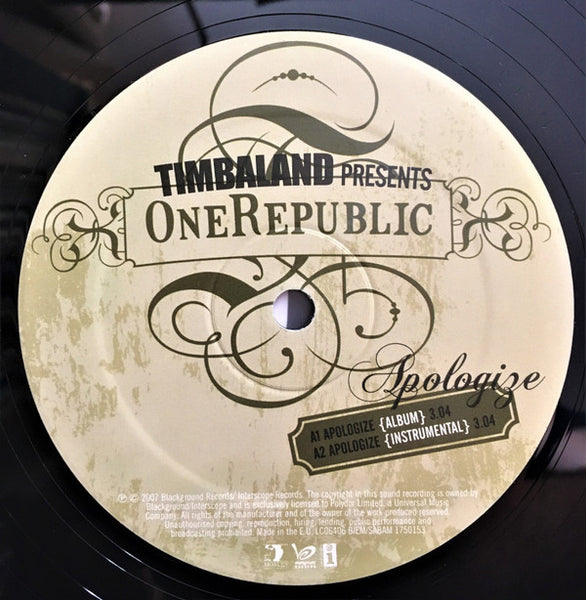 Timbaland Presents OneRepublic : Apologize (12", Maxi)