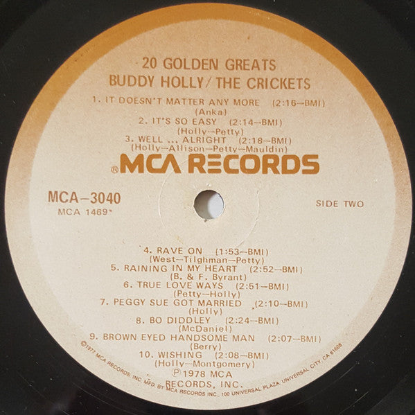Buddy Holly / The Crickets (2) : 20 Golden Greats (LP, Comp, Glo)