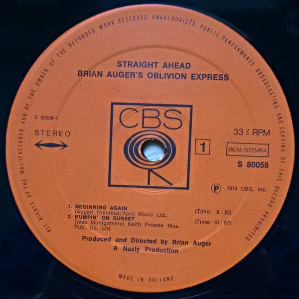 Brian Auger's Oblivion Express : Straight Ahead (LP, Album)