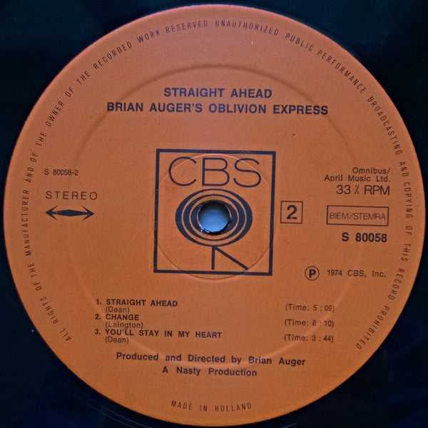 Brian Auger's Oblivion Express : Straight Ahead (LP, Album)