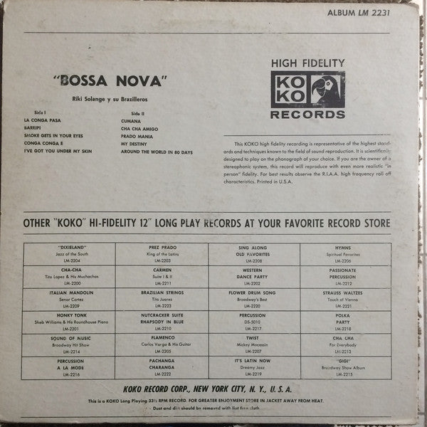 Orchestra Niki Solange : Bossa Nova (LP, Album)