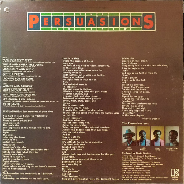 The Persuasions : Chirpin' (LP, Album, CSM)