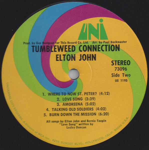 Elton John : Tumbleweed Connection (LP, Album, Pin)