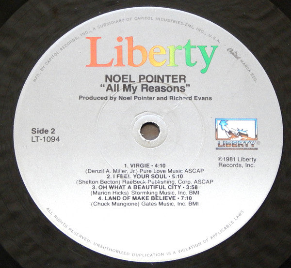 Noel Pointer : All My Reasons (LP, Album, Cap)