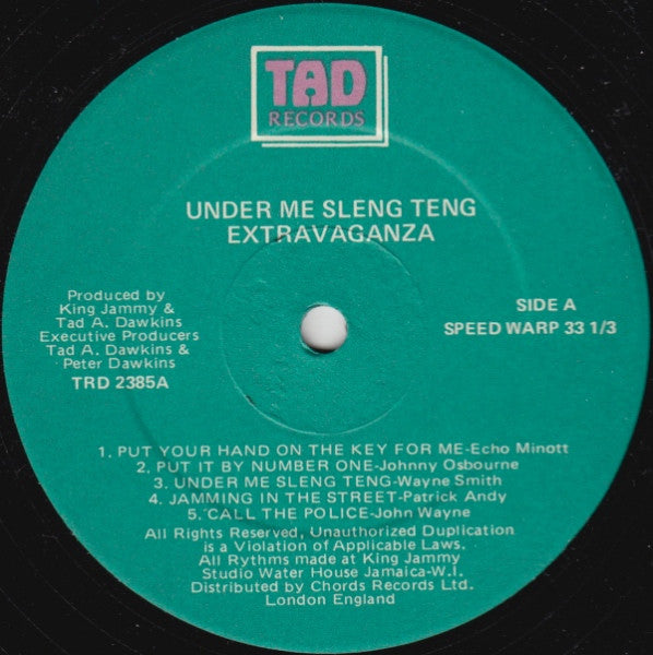 Various : Under Me Sleng Teng Extravaganza (LP, Comp)